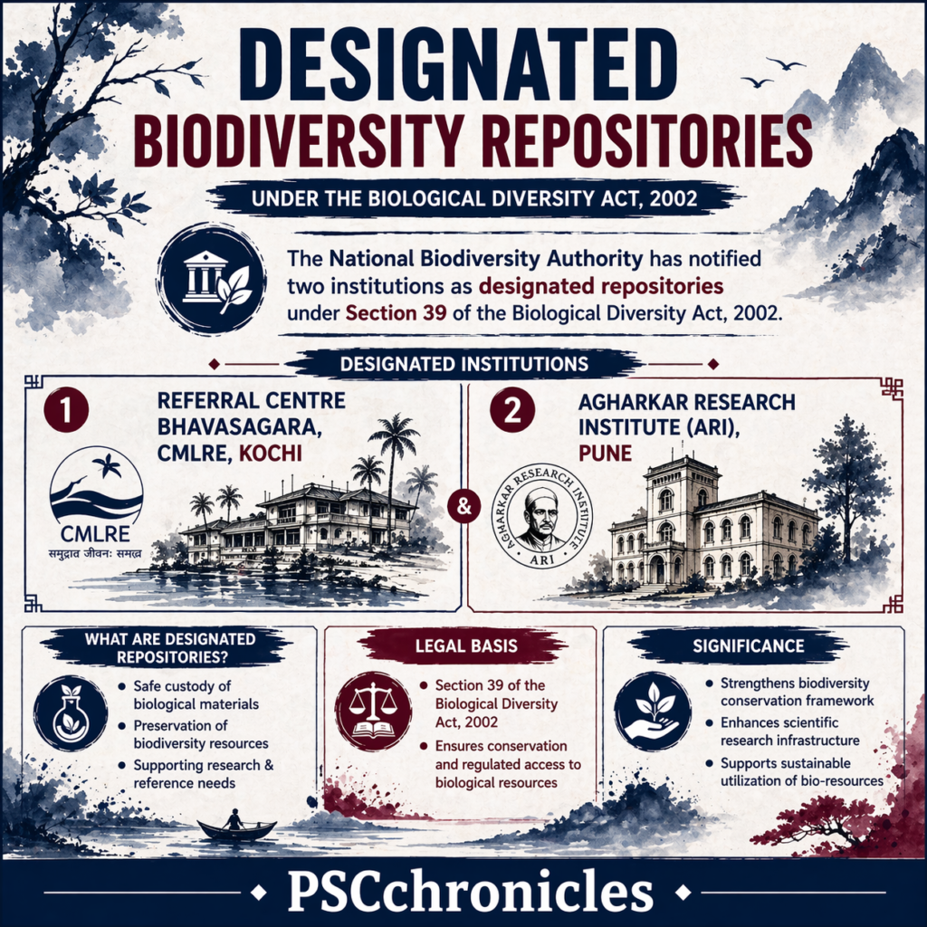 government notified two key institutions as repositories under the biological diversity act, 2002