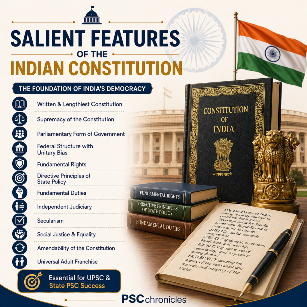 mcqs on salient features of indian constitution