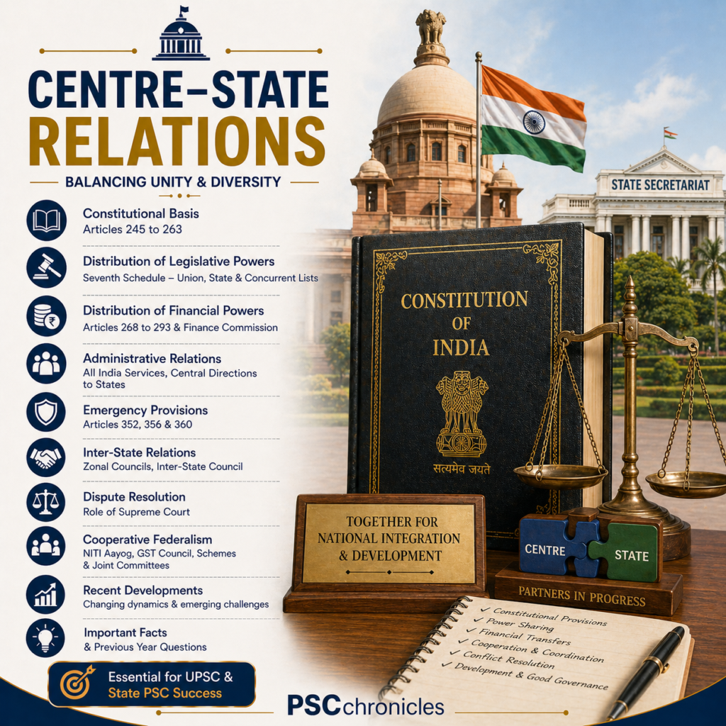 mcqs on centre state relations